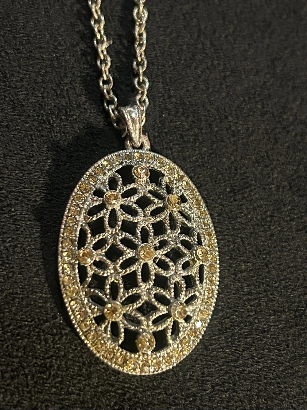 Silver Filigree Oval Pendant Necklace - Women Jewelry